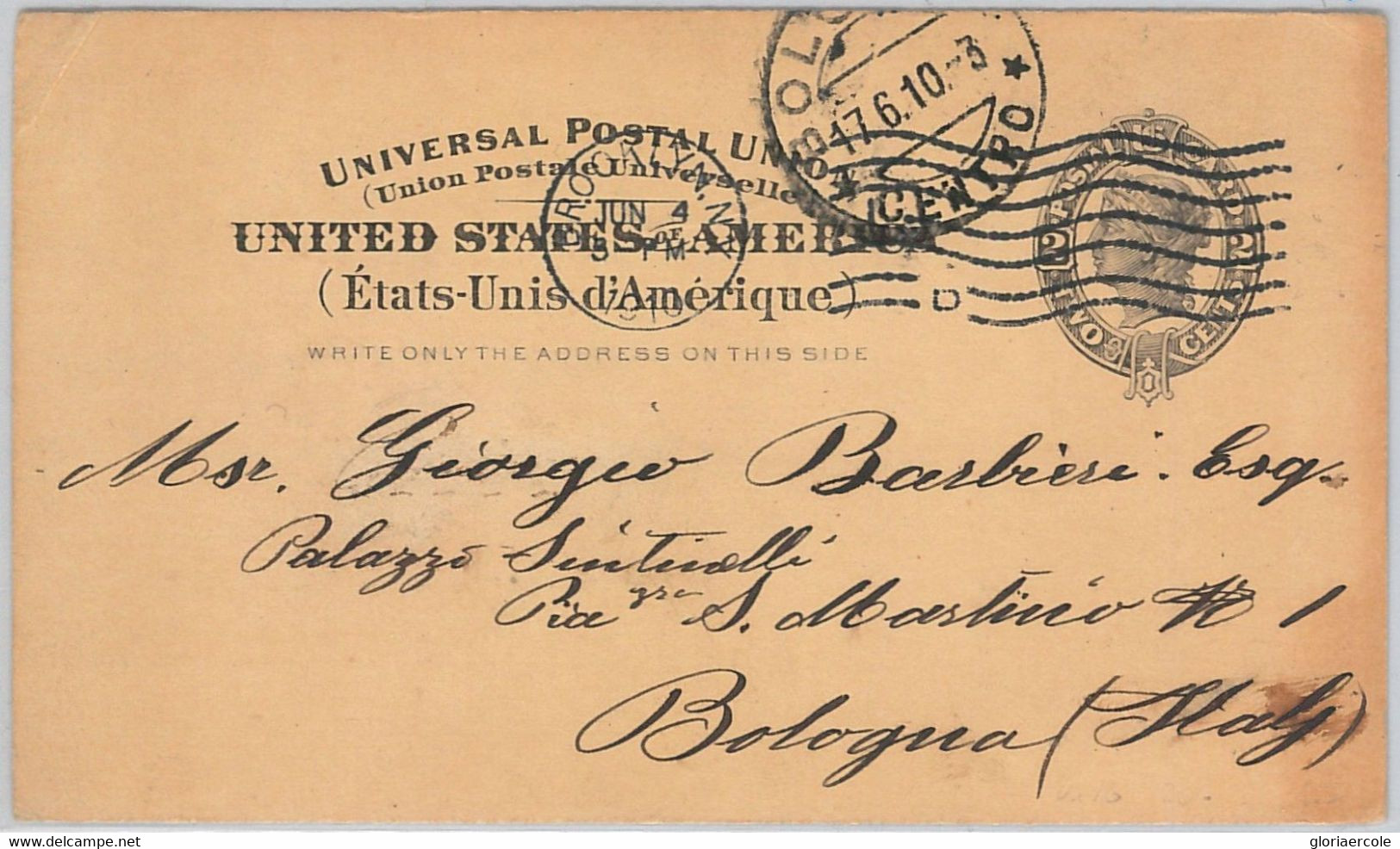 52451 - UNITED STATES - POSTAL STATIONERY CARD : Scott # UX 16 To ITALY 1910 - Other & Unclassified