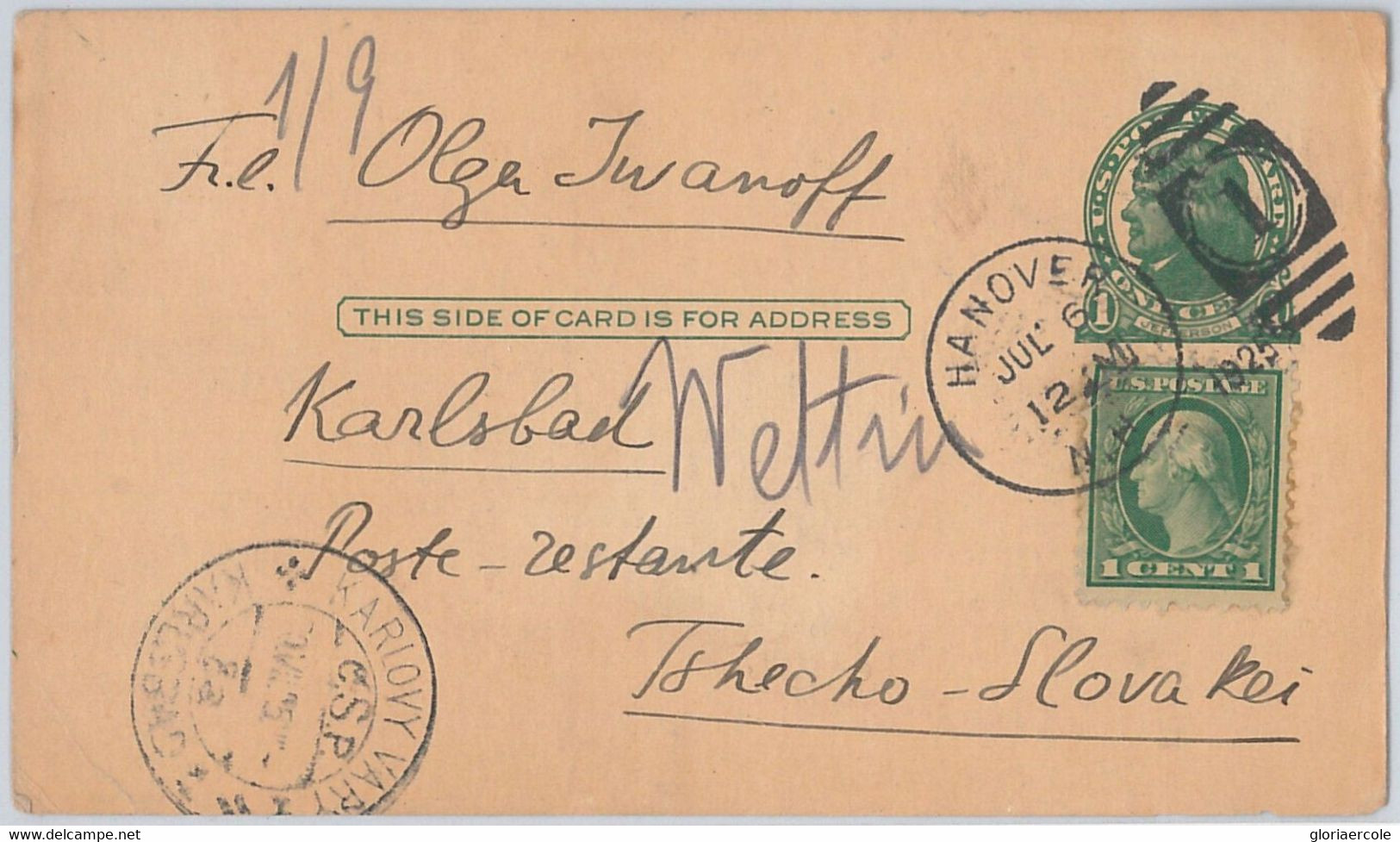 52452 - UNITED STATES - POSTAL STATIONERY CARD To Czechoslovakia 1925 - Other & Unclassified