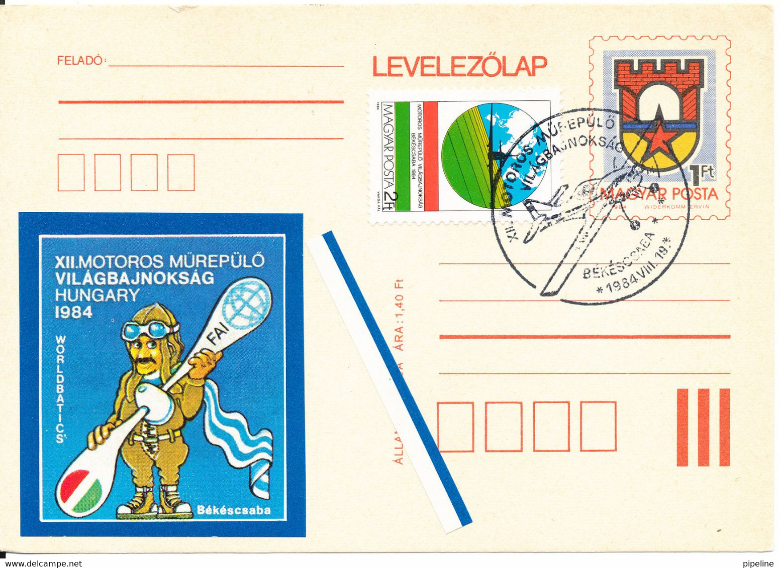 Hungary Postal Stationery Card Uprated 19-8-1984 And With A Special Aero Label And A Plane In The Postmark - Briefe U. Dokumente