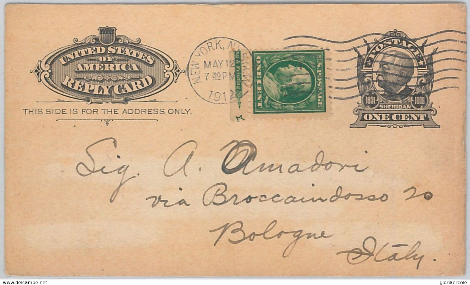 52461 - UNITED STATES - POSTAL STATIONERY CARD: Scott # UX 4 To ITALY 1912 - Otros & Sin Clasificación