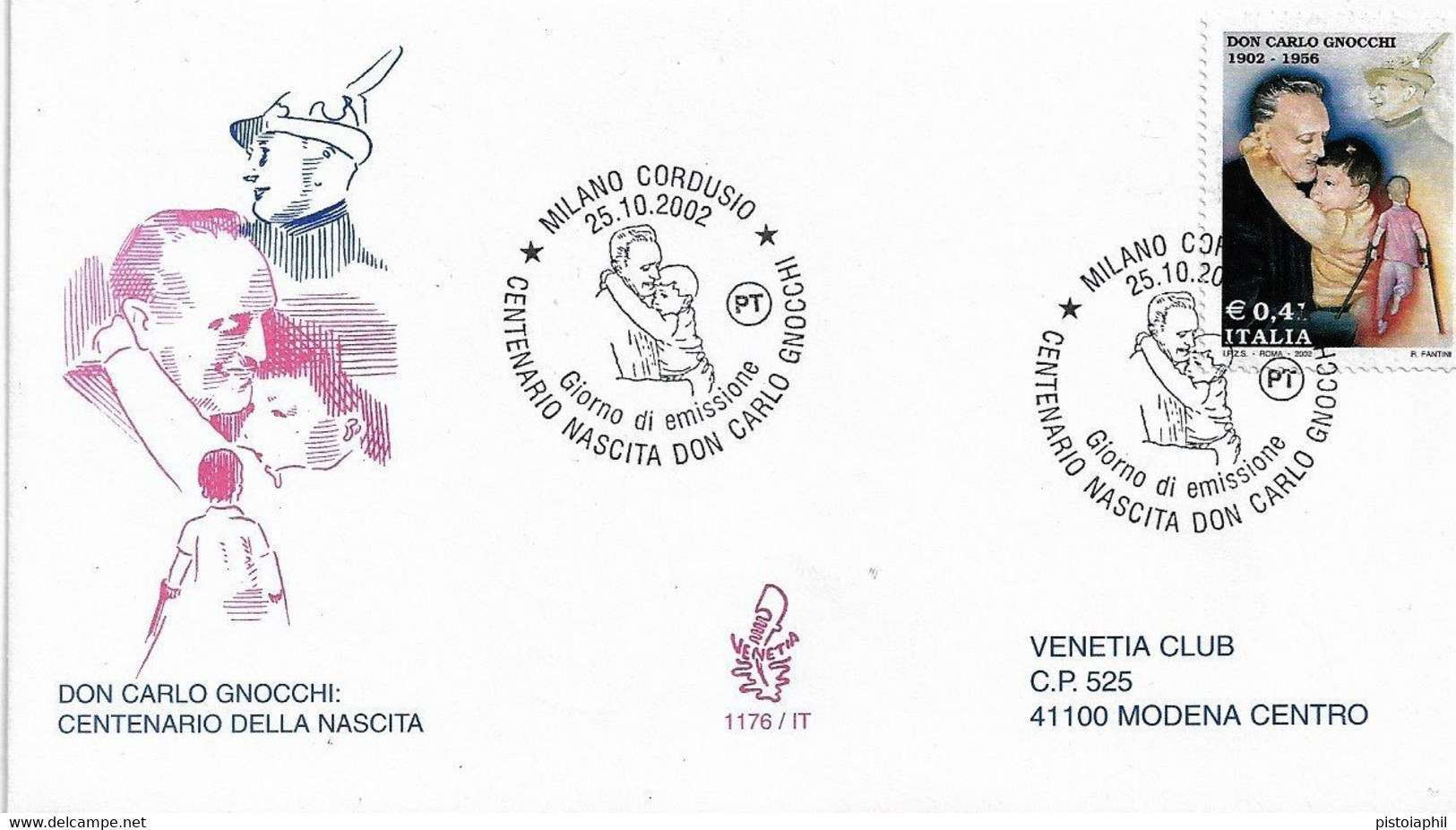 Fdc Venetia N.1176: DON GNOCCHI 2002, Viaggiata, Anullo Speciale Milano - FDC