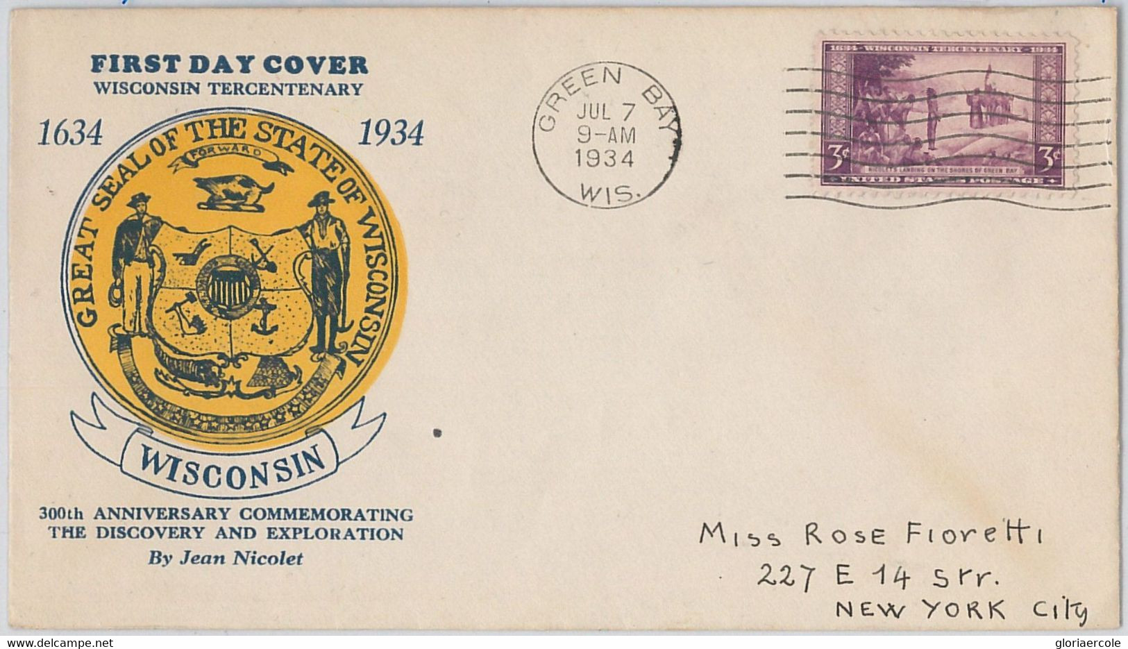 52529 - UNITED STATES - CACHET FDC COVER: Scott # 739 1934 - WISCONSIN STATE - Other & Unclassified