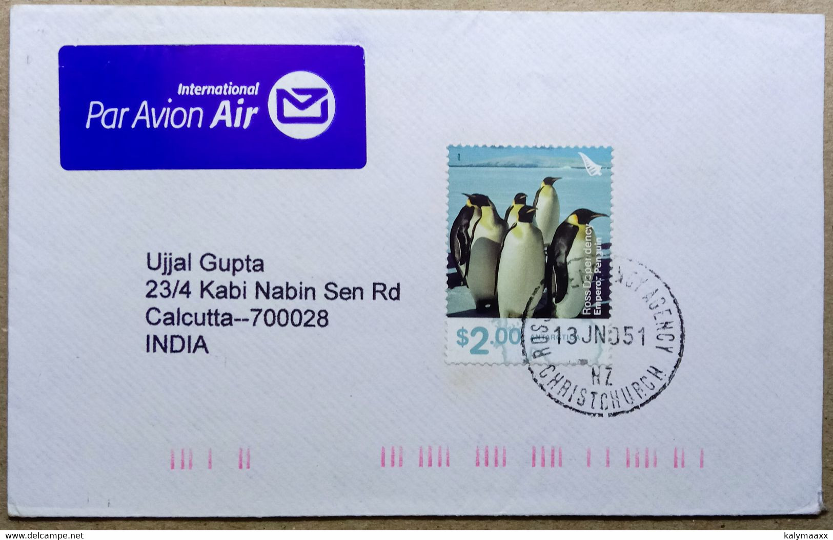 ROSS DEPENDENCY TO INDIA 2005 COMMERCIAL USED COVER, ANTARCTICA, EMPEROR PENGUIN, PENGUIN - Briefe U. Dokumente