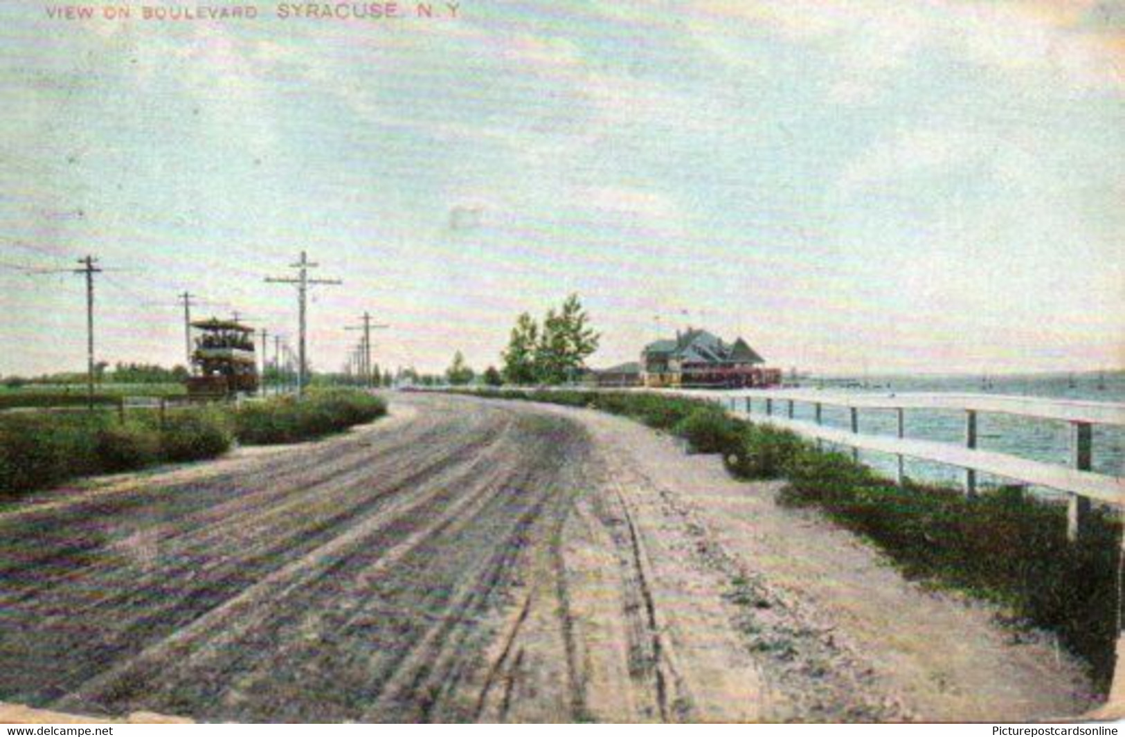 VIEW ON BOULEVARD SYRACUSE OLD COLOUR POSTCARD NEW YORK USA AMERICA TRAM - Syracuse