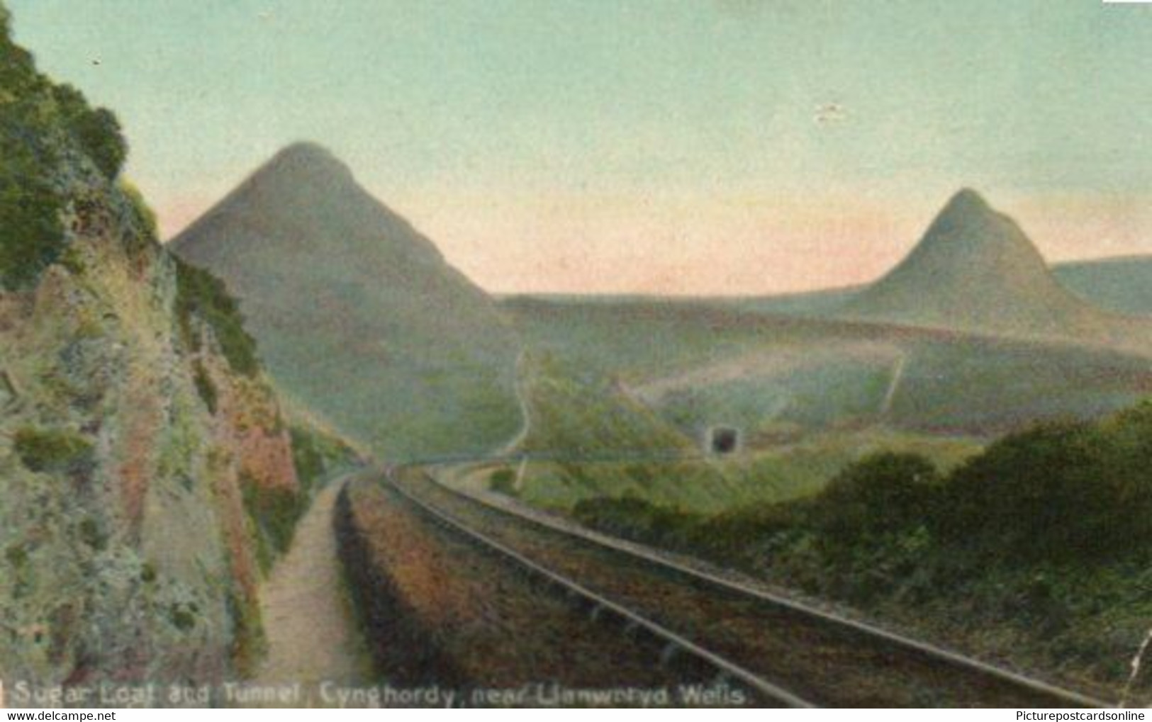 LLANWRTYD WELLS SUGAR LOAF AND TUNNEL CYNGHORDY OLD COLOUR POSTCARD  WALES RAILWAY - Breconshire