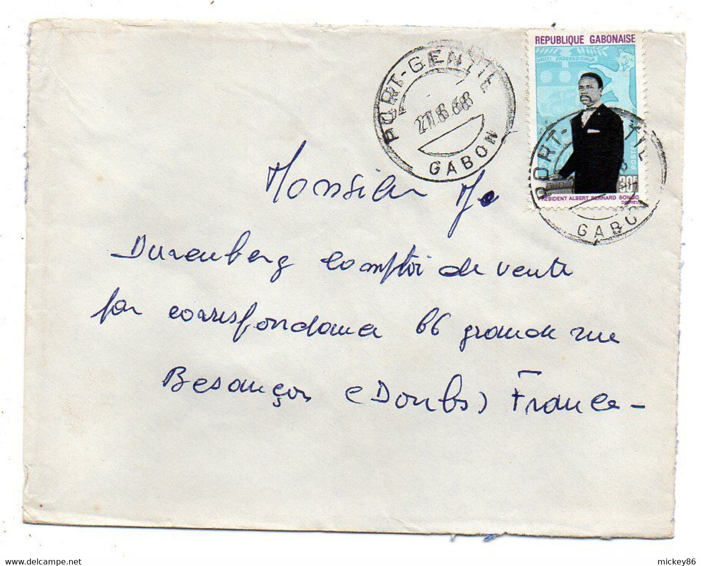 Gabon-1968- PORT-GENTIL Pour Besançon-25 (France) -tp Président  Seul Sur Lettre..cachet.....à Saisir - Gabun (1960-...)