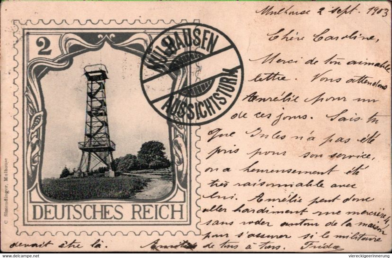 ! Cpa Mühlhausen Im Elsaß, Mulhouse, Aussichtsturm, 1903, Germania Briefmarken Design, Photomontage - Mulhouse