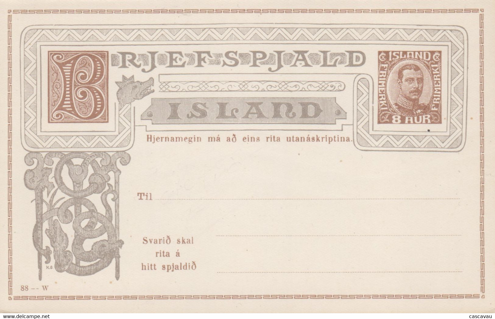 Carte   Neuve  Entier   Postal     ISLANDE    CHRISTIAN  X - Postal Stationery