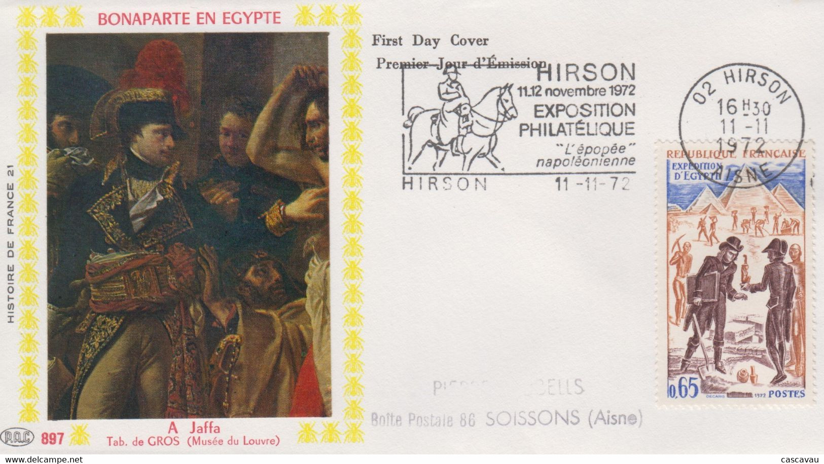 Enveloppe   FDC    Flamme  Du  1er  Jour   FRANCE     Napoléon   BONAPARTE   En   EGYPTE     HIRSON  1972 - 1970-1979