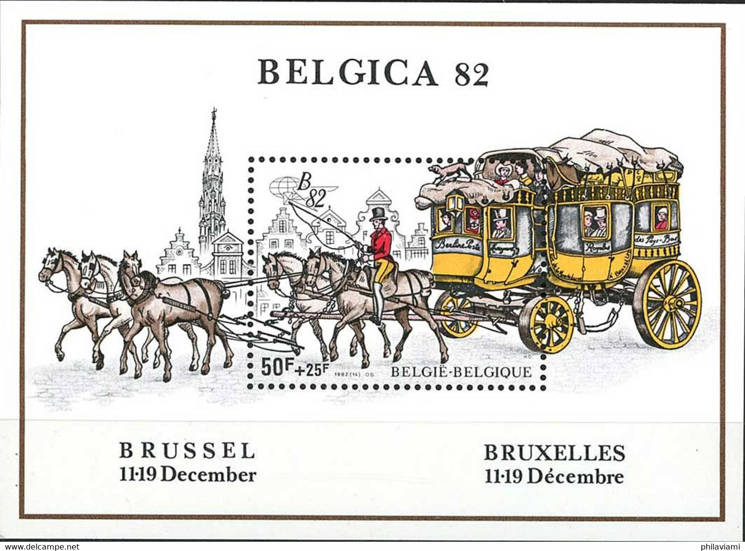 Belgique Belgie Belgium Belgien Belgio 1982 Belgica Philatelic Exhibition ( Yvert BF 59, Michel B 53,  SG 2743) - Postkoetsen