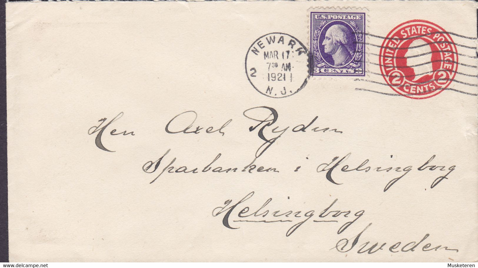 United States Uprated Postal Stationery Ganzsache NEWARK N.J. 1921 HÄLSINGBORG Sweden 3c. Washington Stamp - 1921-40