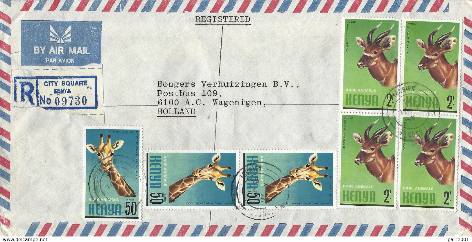 Kenya 1981 Nairobi Somali Giraffe Giraffa Camelopardalis Reticulata Bongo Antilope Registered Cover - Girafes