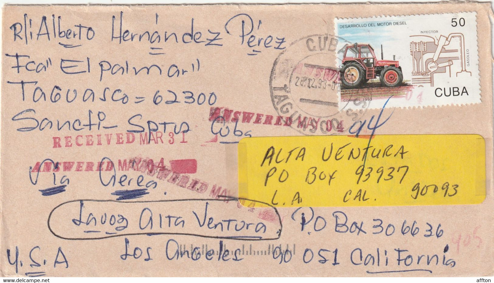 Taguasco Cuba 1993 Cover Mailed - Covers & Documents