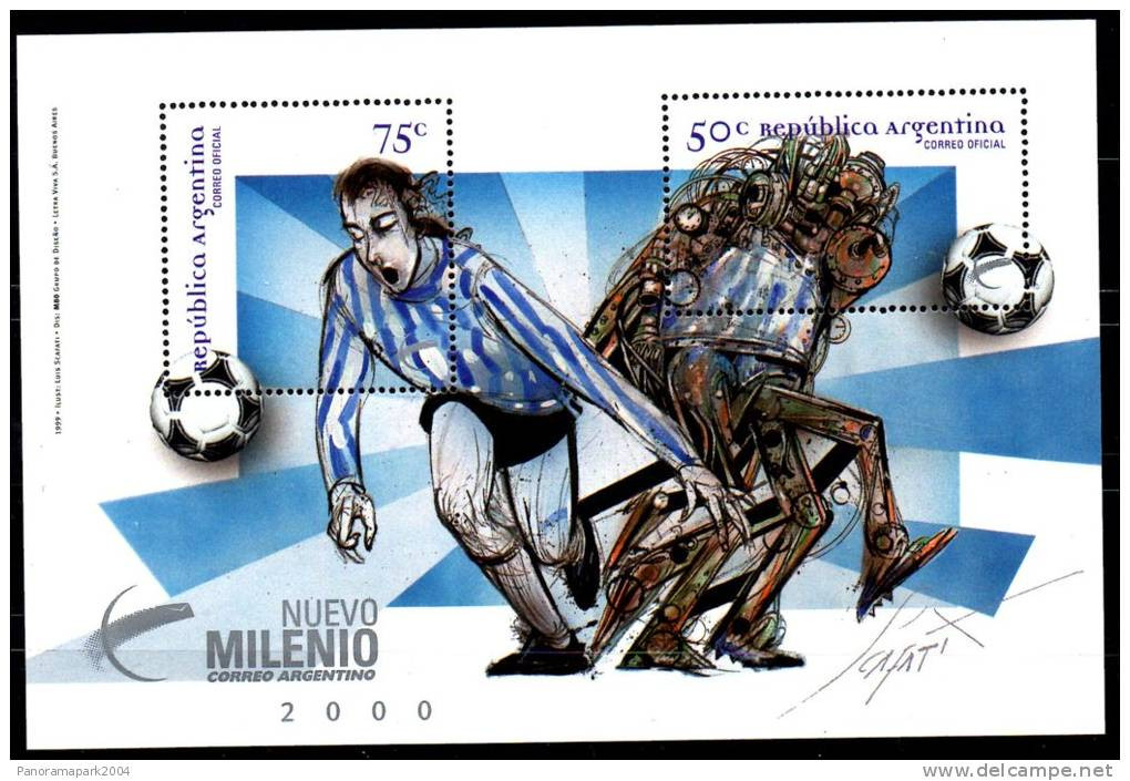ARGENTINE ARGENTINA 2000 FOOTBALL SOCCER FUSSBALL 1 BLOC BLOCK SHEET Mi. 67 - Unused Stamps