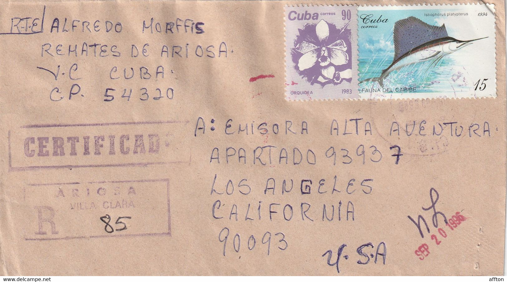 Cuba 1996 Registered Cover Mailed - Lettres & Documents