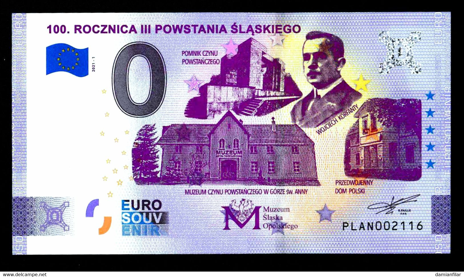 0 Euro Souvenir Rocznica Powstania Slaskiego Normal Poland PLAN 2021-1 Number 2116 - Pologne