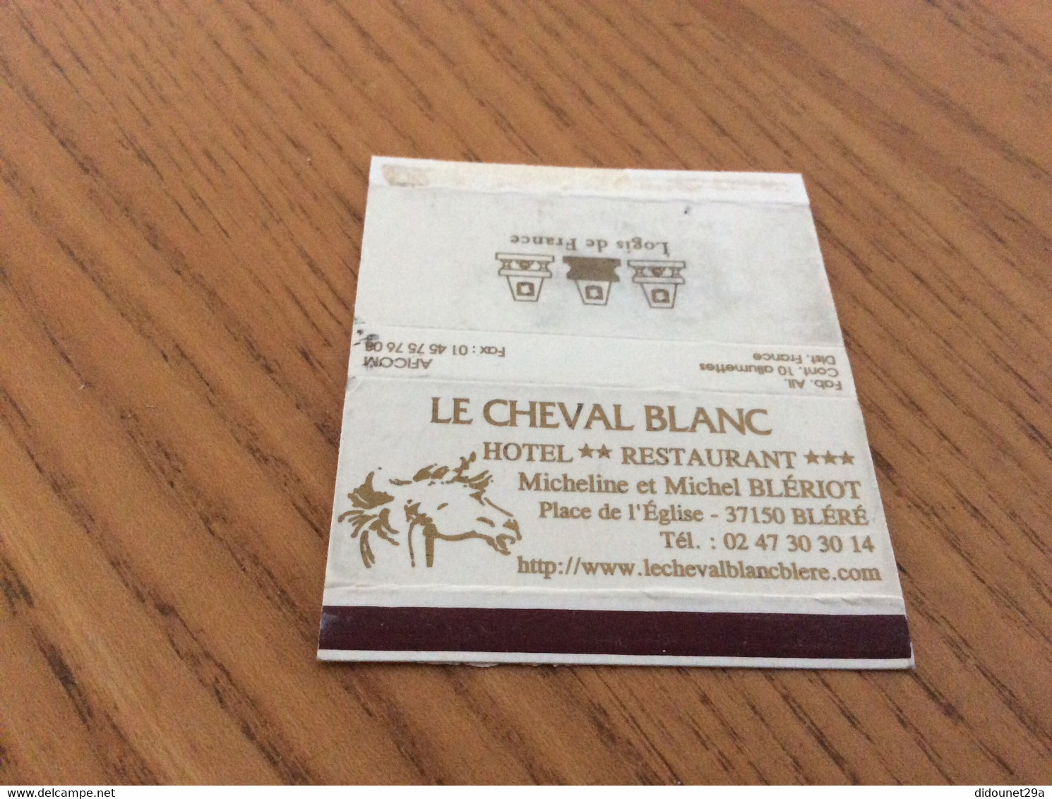 Boîte D'allumettes AFICOM "LE CHEVAL BLANC - Micheline Et Michel BLÉRIOT - BLÉRÉ (37) / Logis De France" - Boites D'allumettes