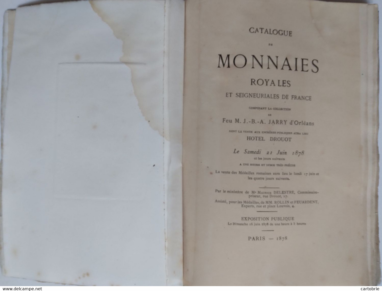 Catalogue vente aux enchères (1878) MONNAIES ROYALES et Seigneuriales de France (Collection M. J.-B.-A. JARRY d'Orléans)