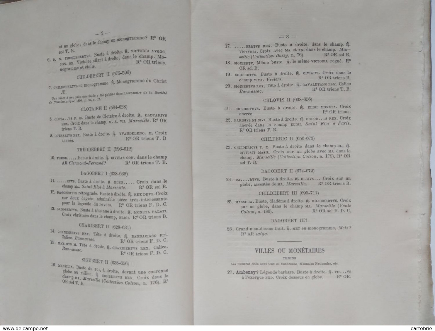 Catalogue vente aux enchères (1878) MONNAIES ROYALES et Seigneuriales de France (Collection M. J.-B.-A. JARRY d'Orléans)