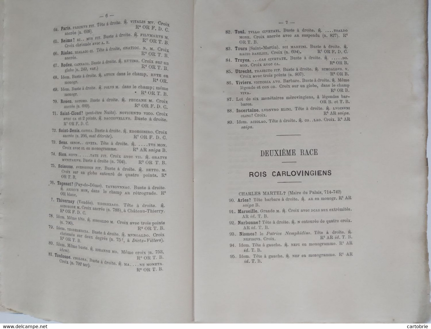 Catalogue vente aux enchères (1878) MONNAIES ROYALES et Seigneuriales de France (Collection M. J.-B.-A. JARRY d'Orléans)