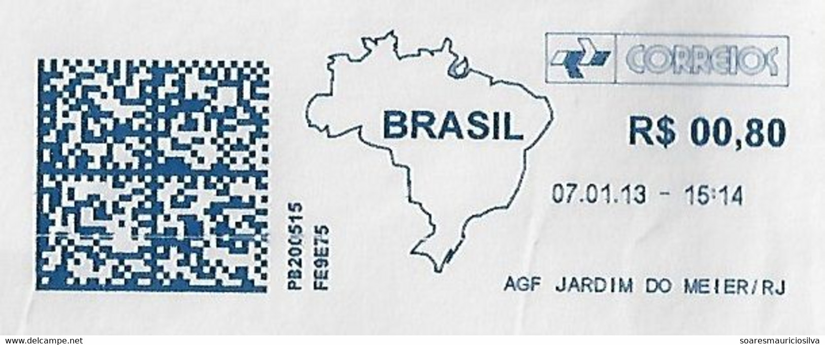 Brazil 2013 Cover Rio De Janeiro To Florianópolis Meter Stamp Franchise Map Type H2.1 Pitney Bowes DM300/DM40 Digital - Brieven En Documenten