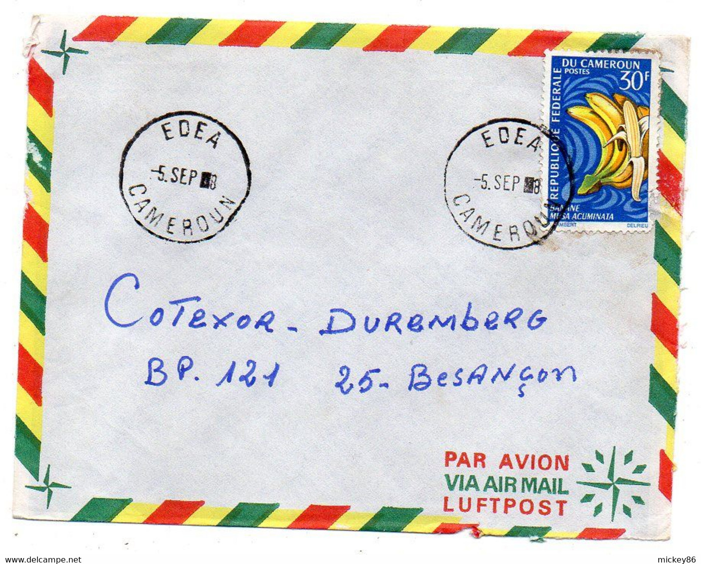 Cameroun-1968 - Lettre  EDEA  Pour Besançon- 25-  Tp  Bananes    Seul Sur Lettre....cachet - Kamerun (1960-...)