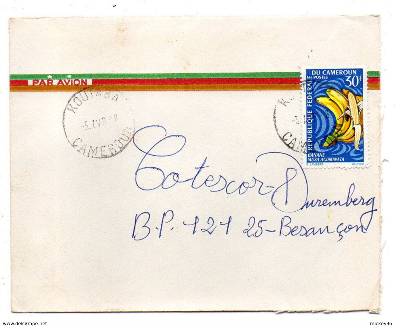 Cameroun-1968 - Lettre  KOUTABA  Pour Besançon- 25-  Tp  Bananes    Seul Sur Lettre....cachet - Camerun (1960-...)