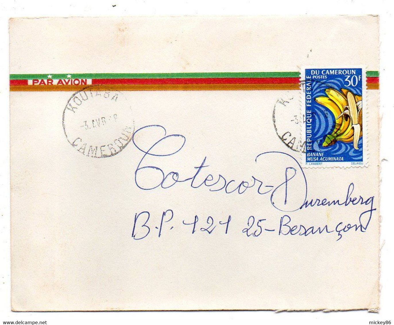 Cameroun-1968 - Lettre  KOUTABA  Pour Besançon- 25-  Tp  Bananes    Seul Sur Lettre....cachet - Camerún (1960-...)