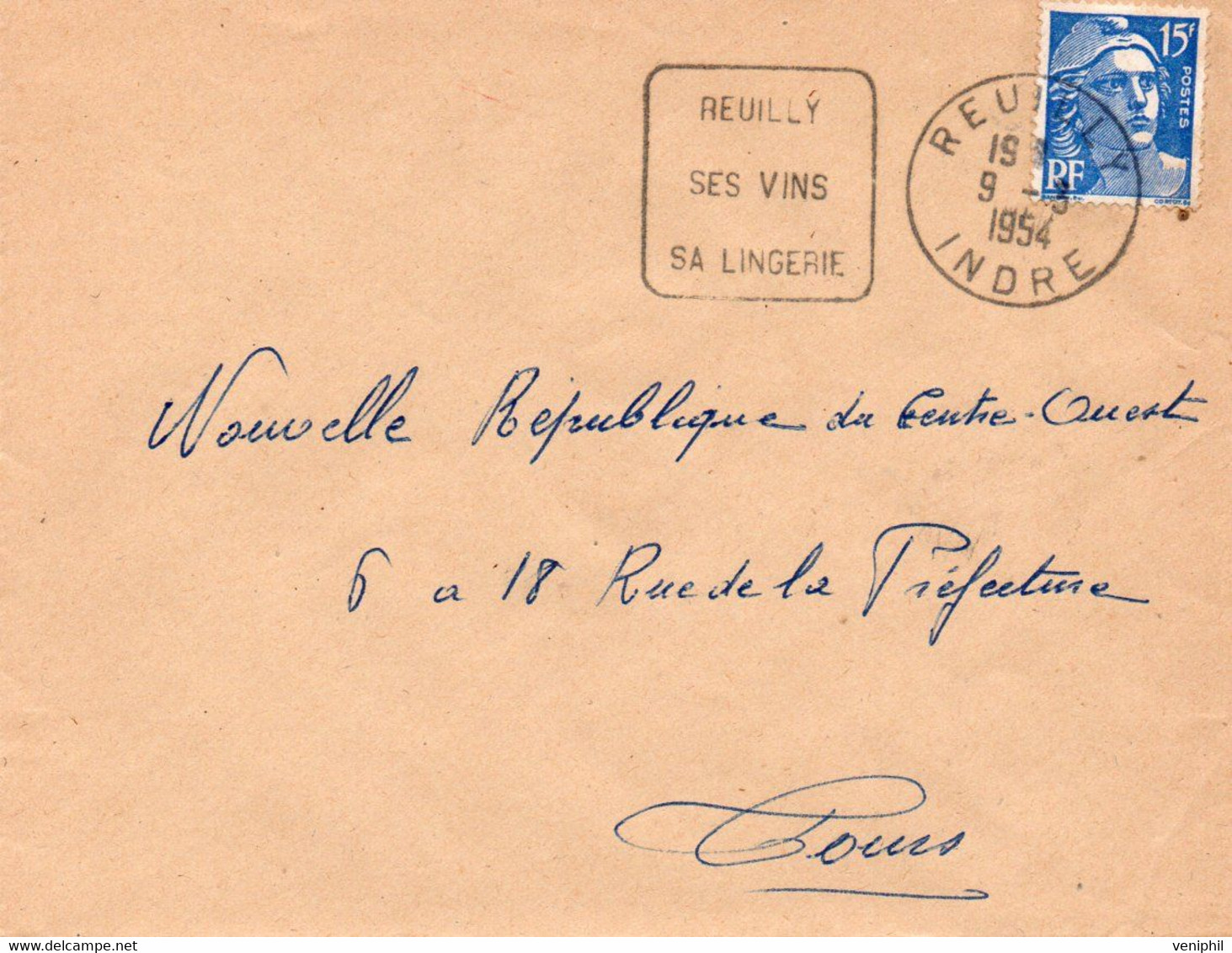 LLETTRE AFFRANCHIE N° 886 -OBLITERATION DAGUIN -- VERNOU SES COTEAUX SES VINS DE VOUVRAY -CAD VERNOU 1954 - Annullamenti Meccaniche (Varie)