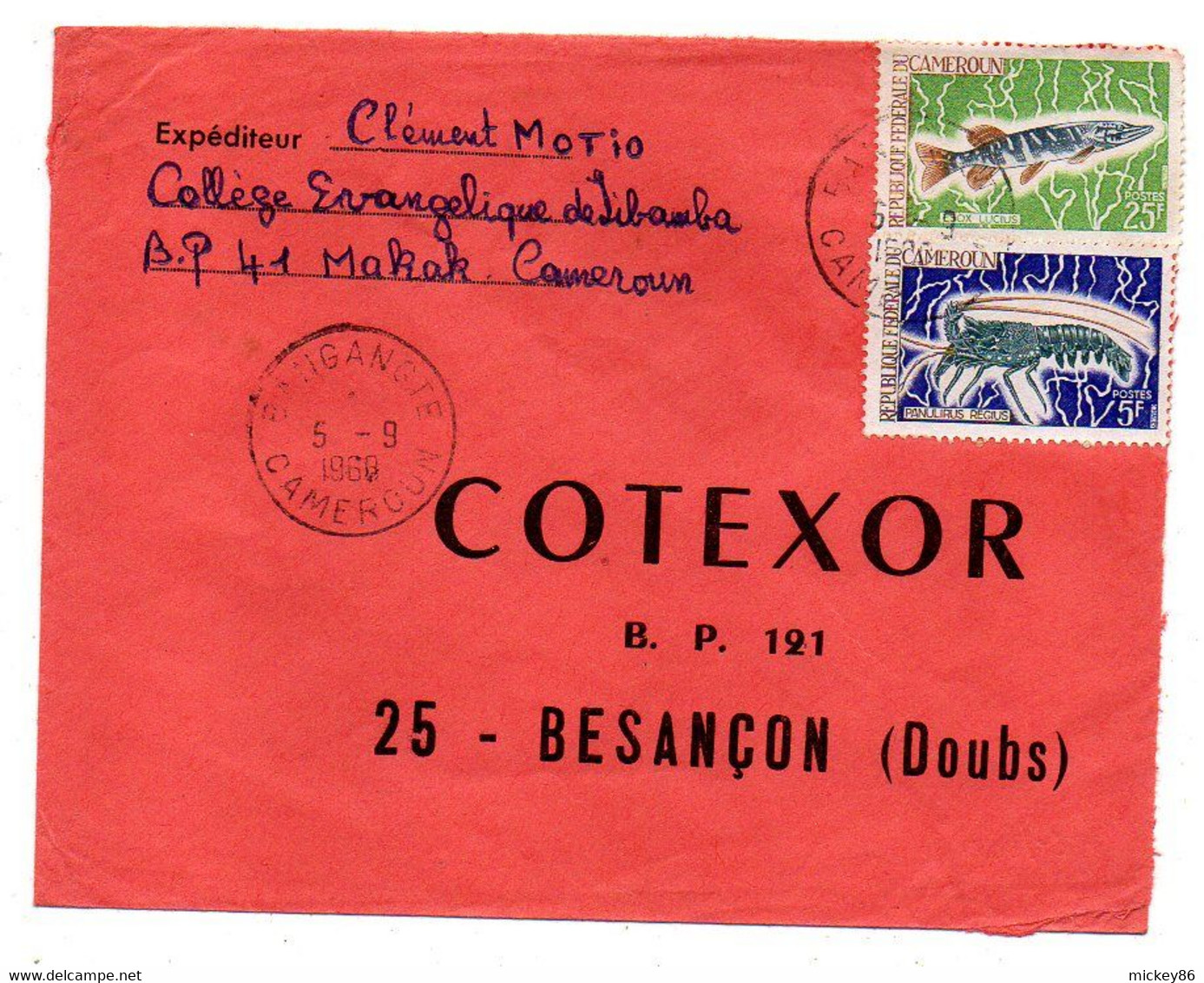 Cameroun-1968 - Lettre BANGANGTE    Pour Besançon- 25-  Tps Poisson , Crustacé  Sur Lettre....cachet - Camerún (1960-...)