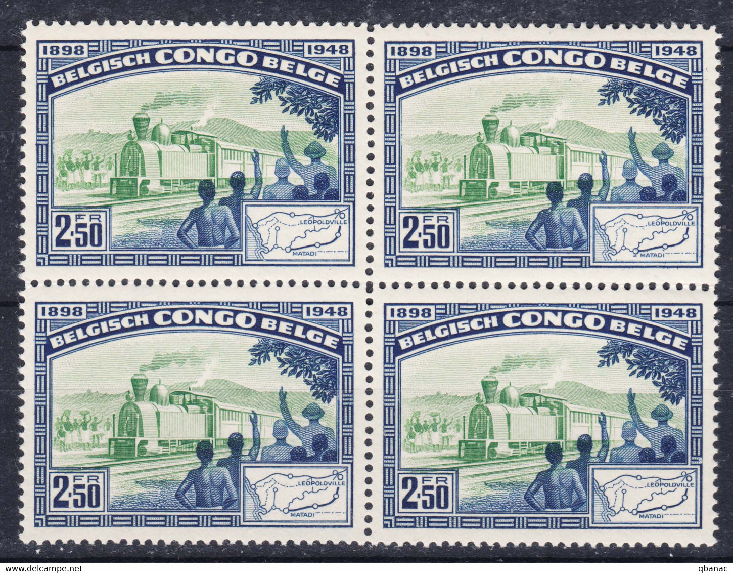 Belgian Congo, Congo Belge 1948 Railway, Trains Mi#289 Mint Never Hinged Piece Of 4 - Unused Stamps