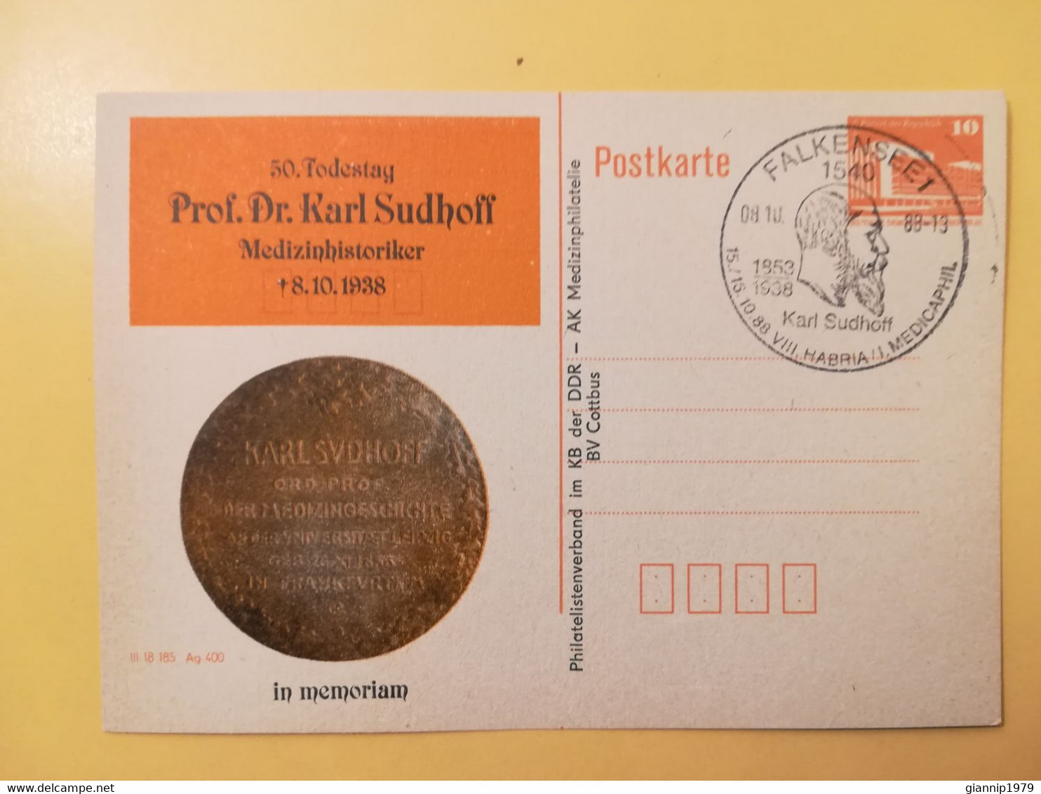 1988 INTERO CARTOLINA POSTALE POSTCARDS FDC GERMANIA DEUTSCHE DDR KARL SUDHOFF OBLITERE' FALKENSEE - Cartes Postales - Neuves