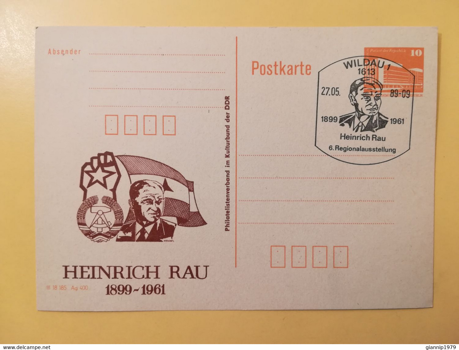 1989 INTERO CARTOLINA POSTALE POSTCARDS FDC GERMANIA DEUTSCHE DDR HEINRICH RAU OBLITERE' WILDAU - Cartes Postales - Neuves