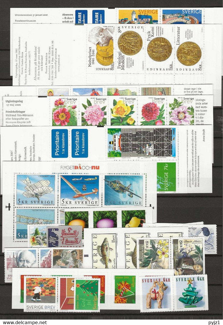 2001 MNH Sweden,basic Year Collection According To Michel Postfris** - Années Complètes