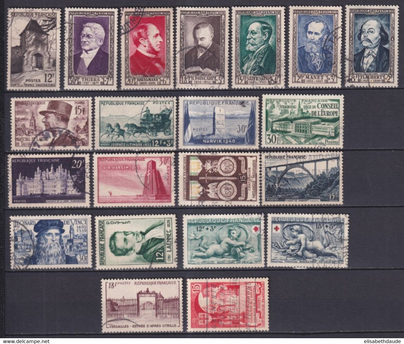 ANNEE COMPLETE 1952 - YVERT N° 919/939 OBLITERATIONS LEGERES - COTE = 103 EUR. - 1950-1959