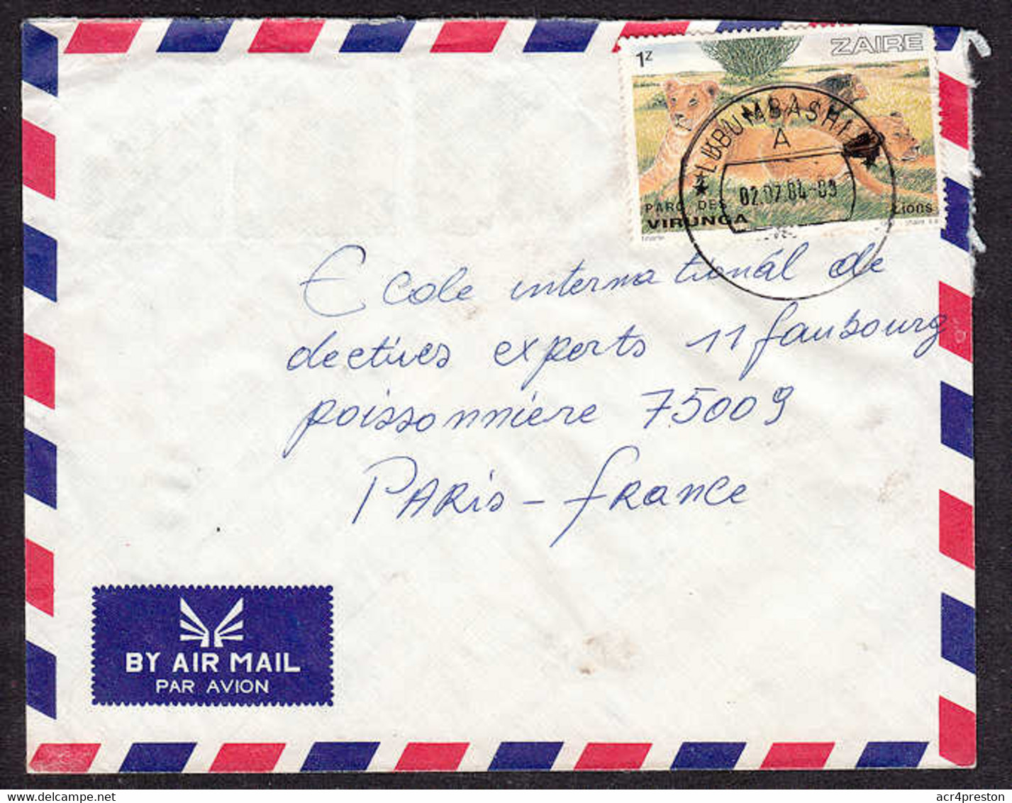 Ca0213 ZAIRE 1984,  Virunga Park, Lion On Lubumbashi Cover To France - Brieven En Documenten