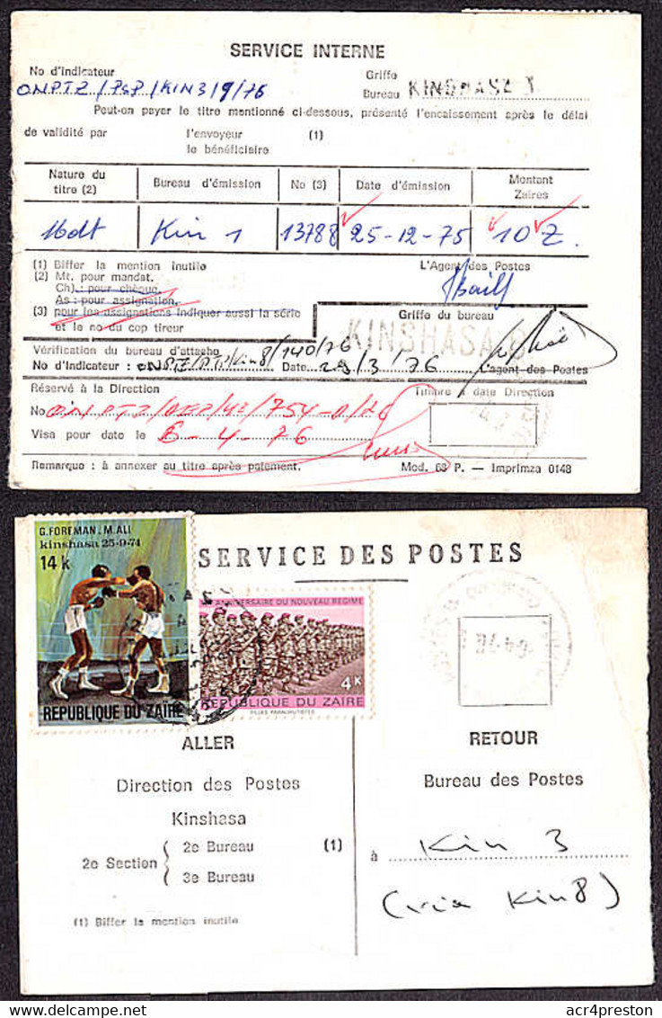 Ca0381 ZAIRE 1975, Boxing And Nouveau Regiem Stamps On Kinshasa 8 Mandat - Covers & Documents