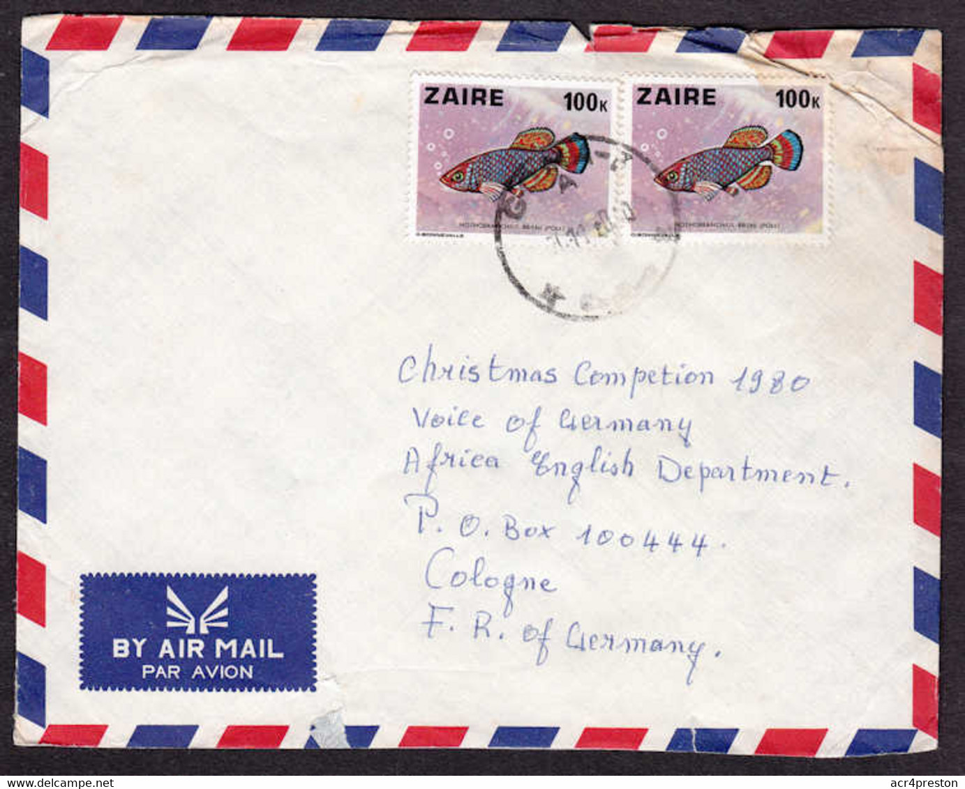 Ca0414 ZAIRE 1980,  Fish Stamps On Goma Cover To Germany - Brieven En Documenten