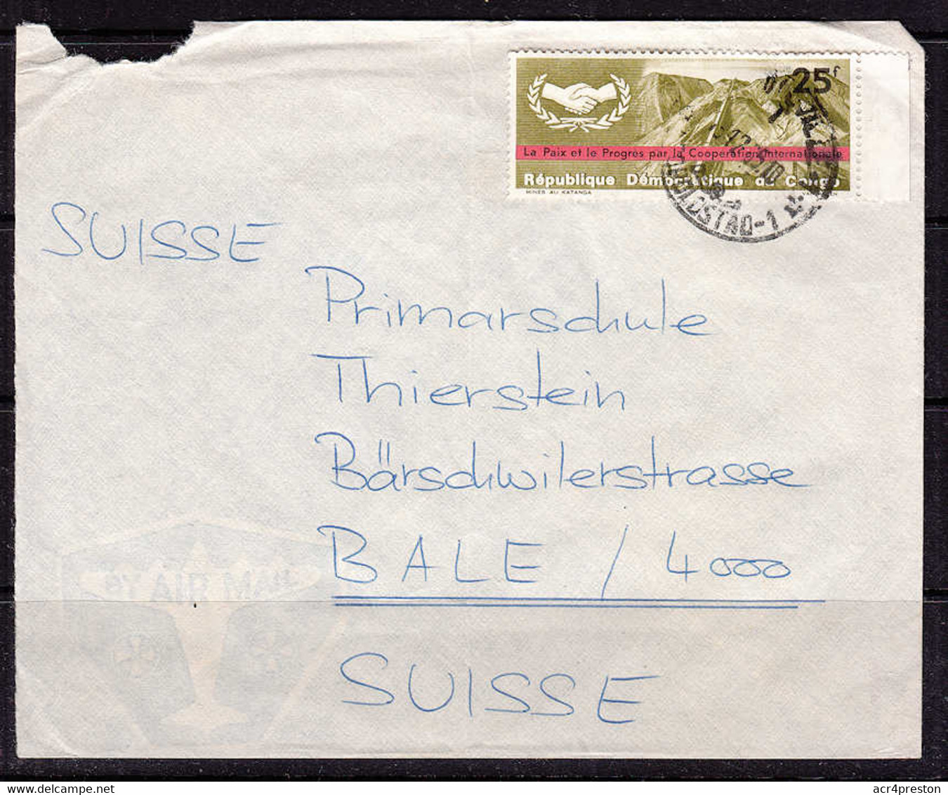Ca0422 DR CONGO, 1965, Cooperation Internationale Stamp On Leopoldville Cover To Switzerland - Covers & Documents