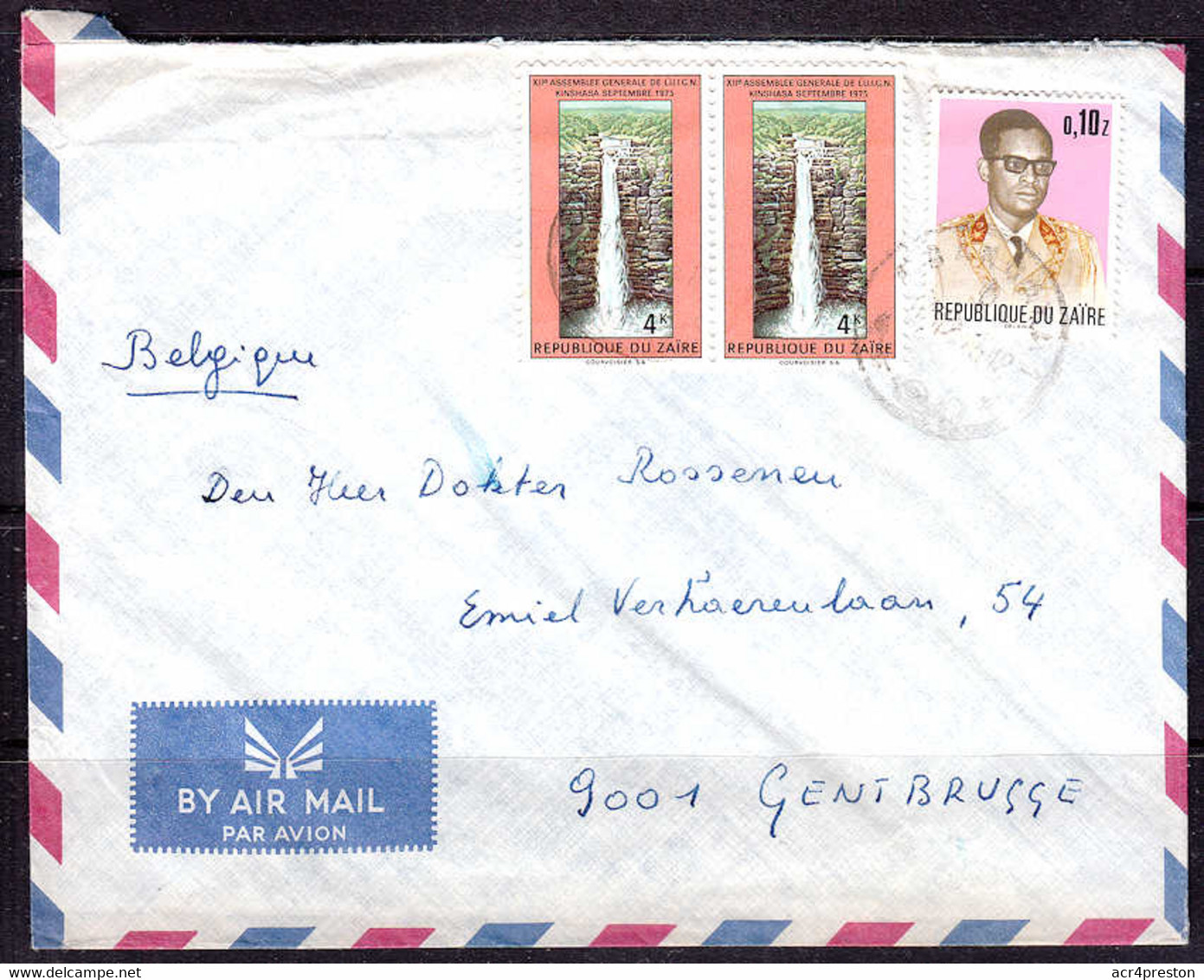 Ca0496  ZAIRE 1975, UCIN Waterfall & Mobutu Stamps On Mbandaka Cover To Belgium - Lettres & Documents