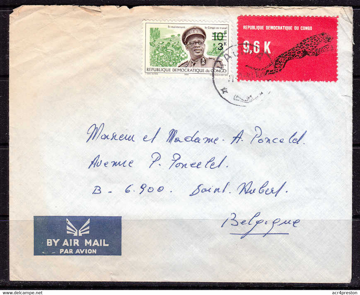 Ca5162  CONGO 1968, Leopard & 'Congo Au Travail' Stamps On Kalima Cover To Belgium - Cartas & Documentos