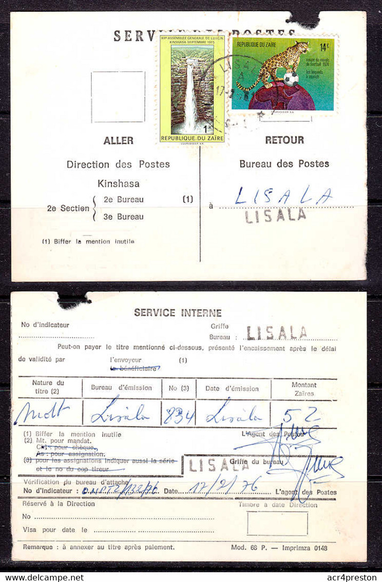 Ca5279  ZAIRE 1976, Football And UICN Waterfall Stamps On Lisala Mandat - Cartas & Documentos