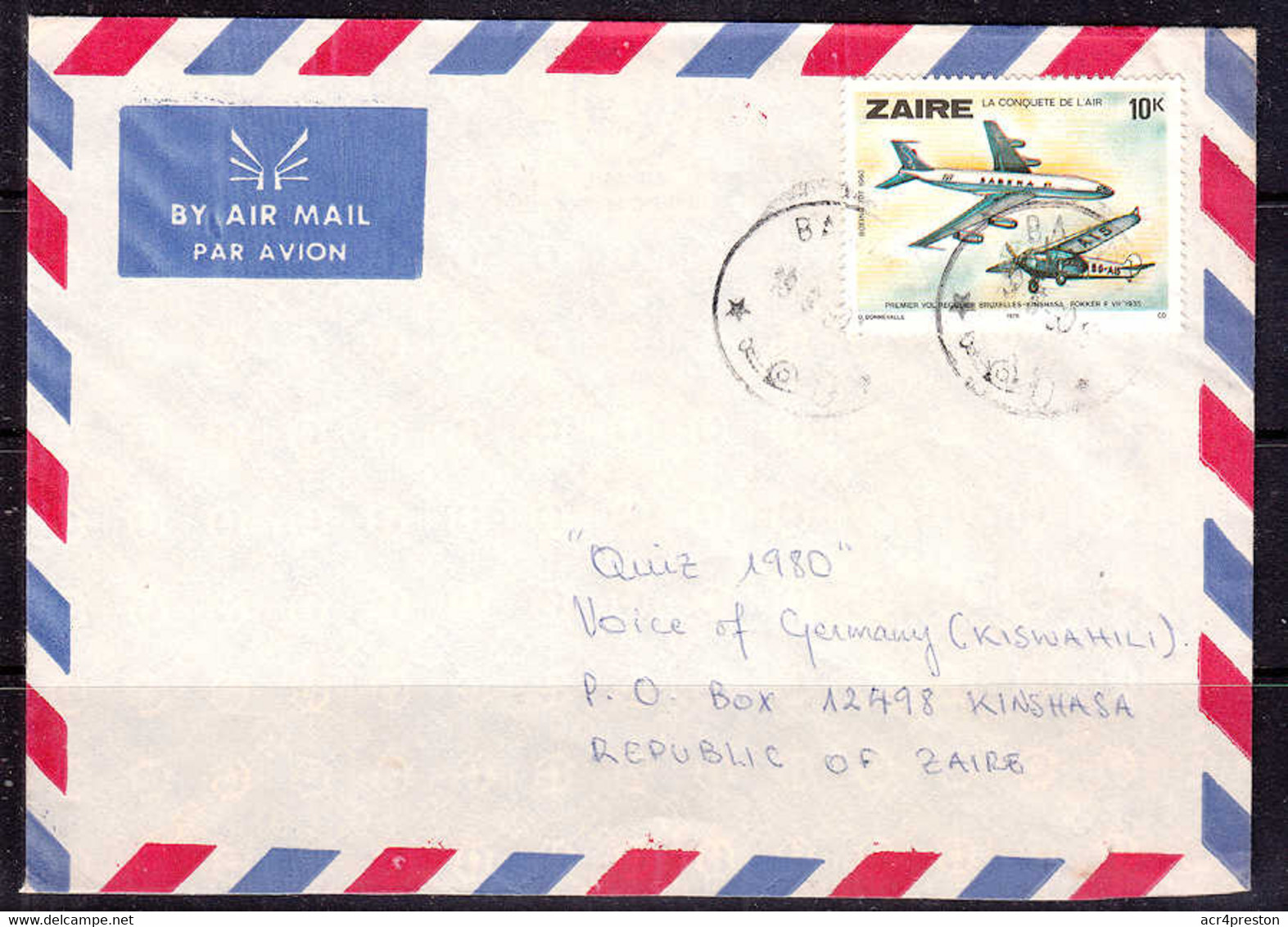 Cb0066 ZAIRE 1980, Aviation, Planes Stamp On Bagira Cover To Kinshasa - Covers & Documents