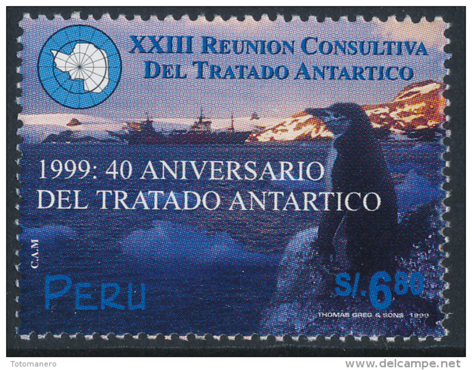 PERU 1999 Antarctica/Antartida, 40° Anniversary Antarctic Treaty 1v**SCARCE - Traité Sur L'Antarctique