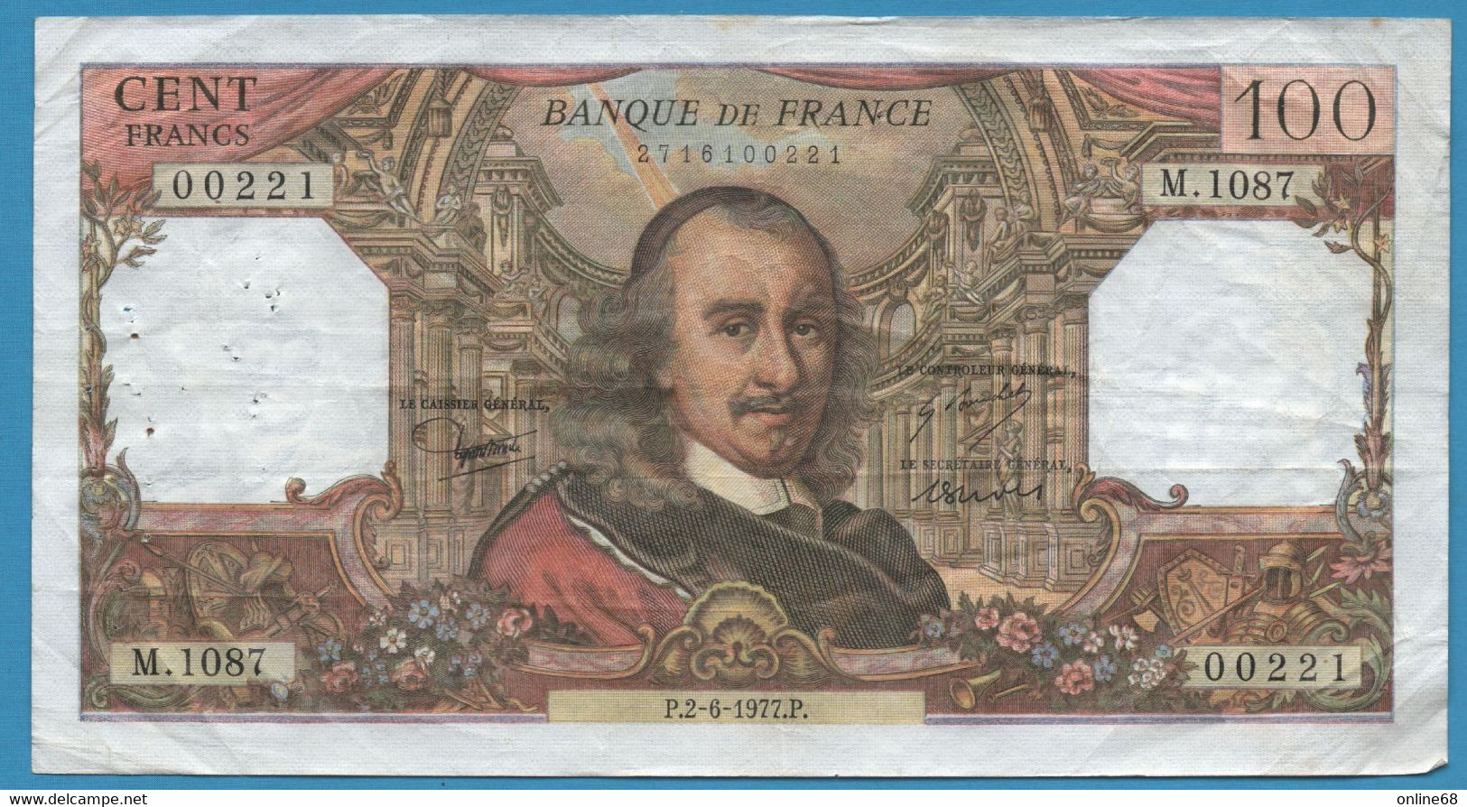 FRANCE 100 FRANCS 2.6.1977 # M.1087 F# 65.58 CORNEILLE - 100 F 1964-1979 ''Corneille''