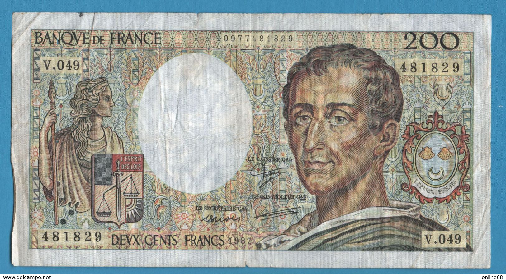 FRANCE 200 FRANCS 1987 # V.049 F# 70.7 MONTESQUIEU - 200 F 1981-1994 ''Montesquieu''