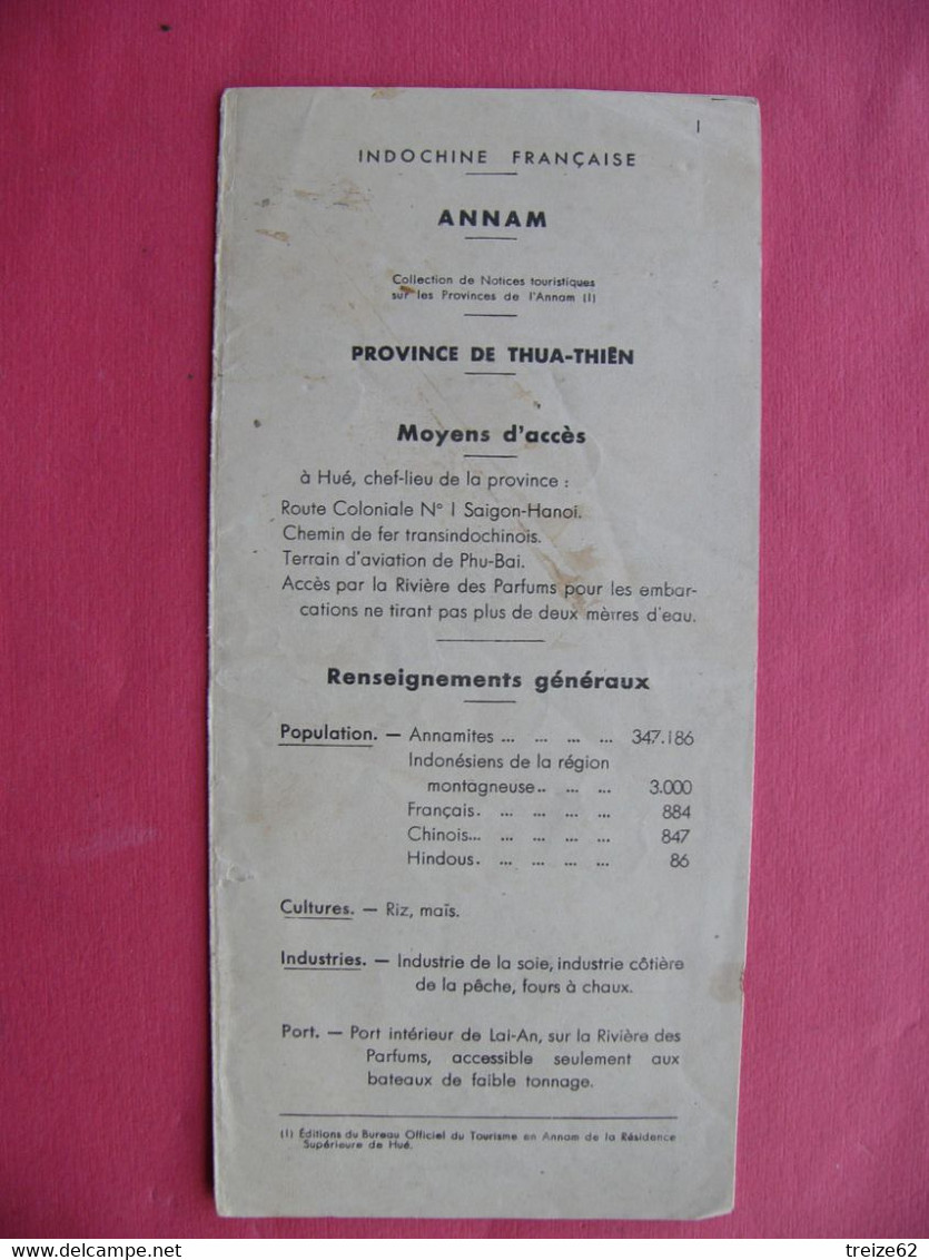 1935 Document Touristique Indochine Française Annam Hué Viet Nam Thua Thien - Reiseprospekte