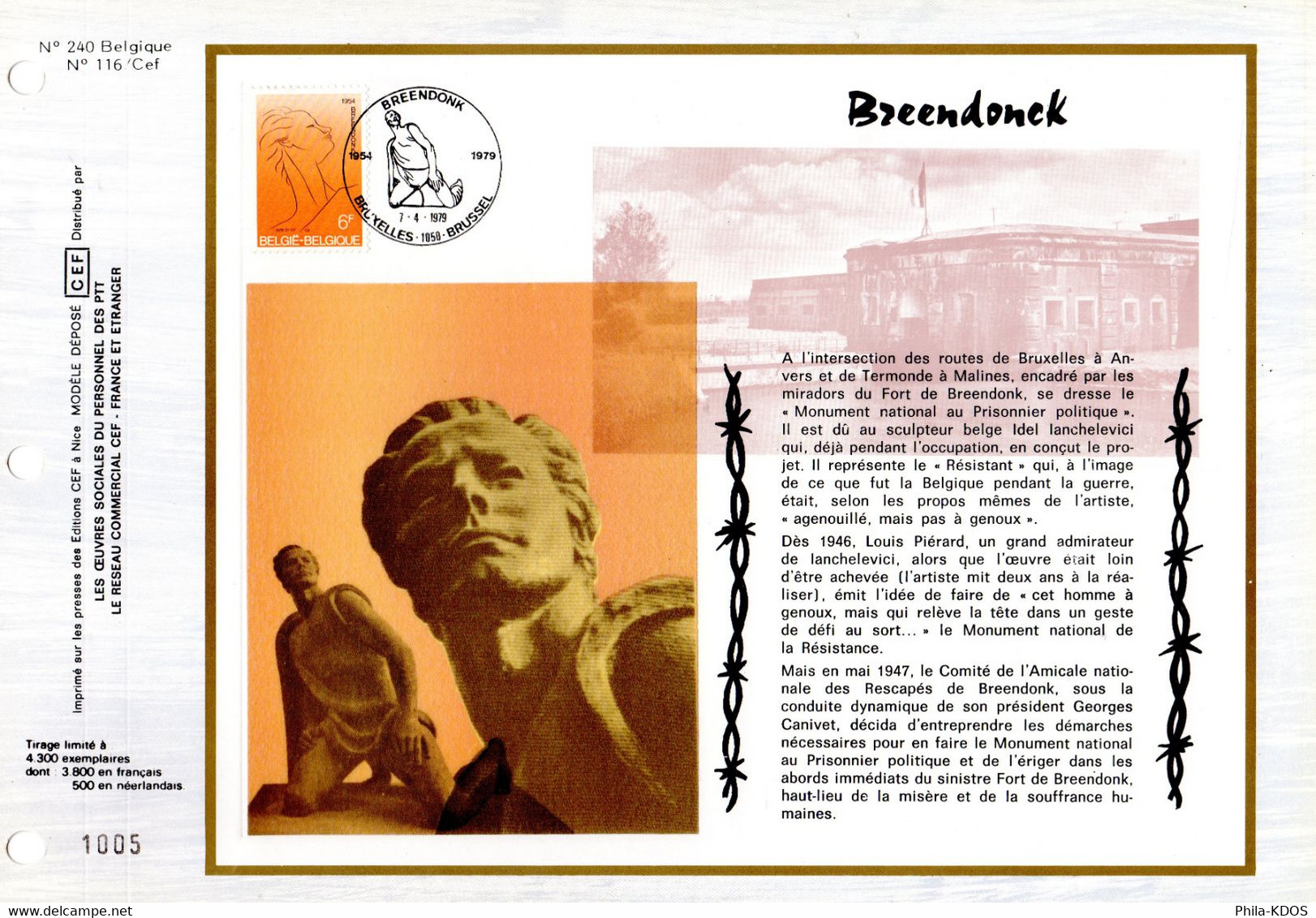 3800 Ex. " BREENDOCK " Sur Feuillet CEF 1er Jour Sur Soie De Belgique De 1979 N° YT 1923. FDC - WW2