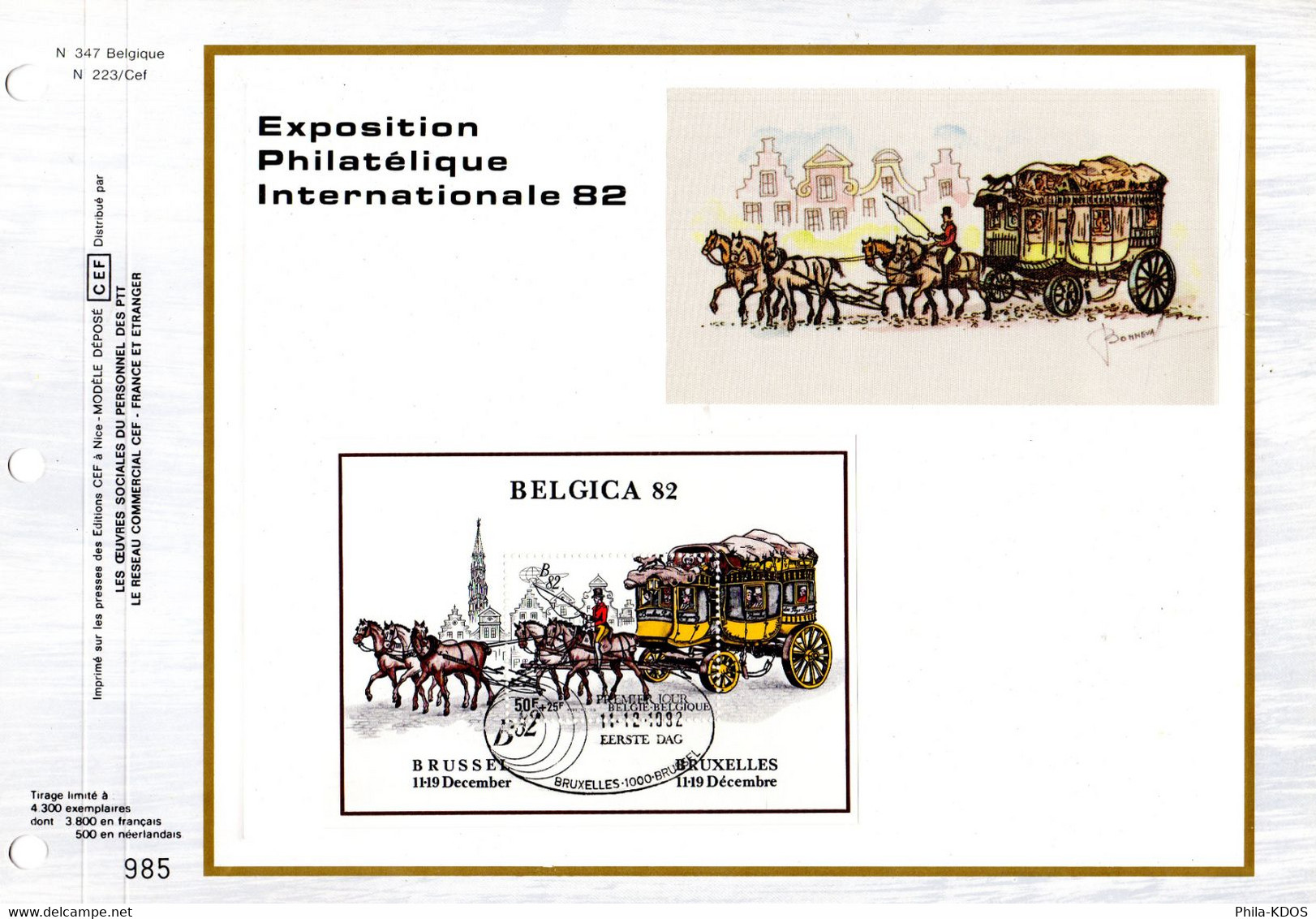 3800 Ex. " BELGICA'82 " Sur Feuillet CEF 1er Jour Sur Soie De Belgique De 1982 N° YT BF 59. FDC - Zonder Classificatie