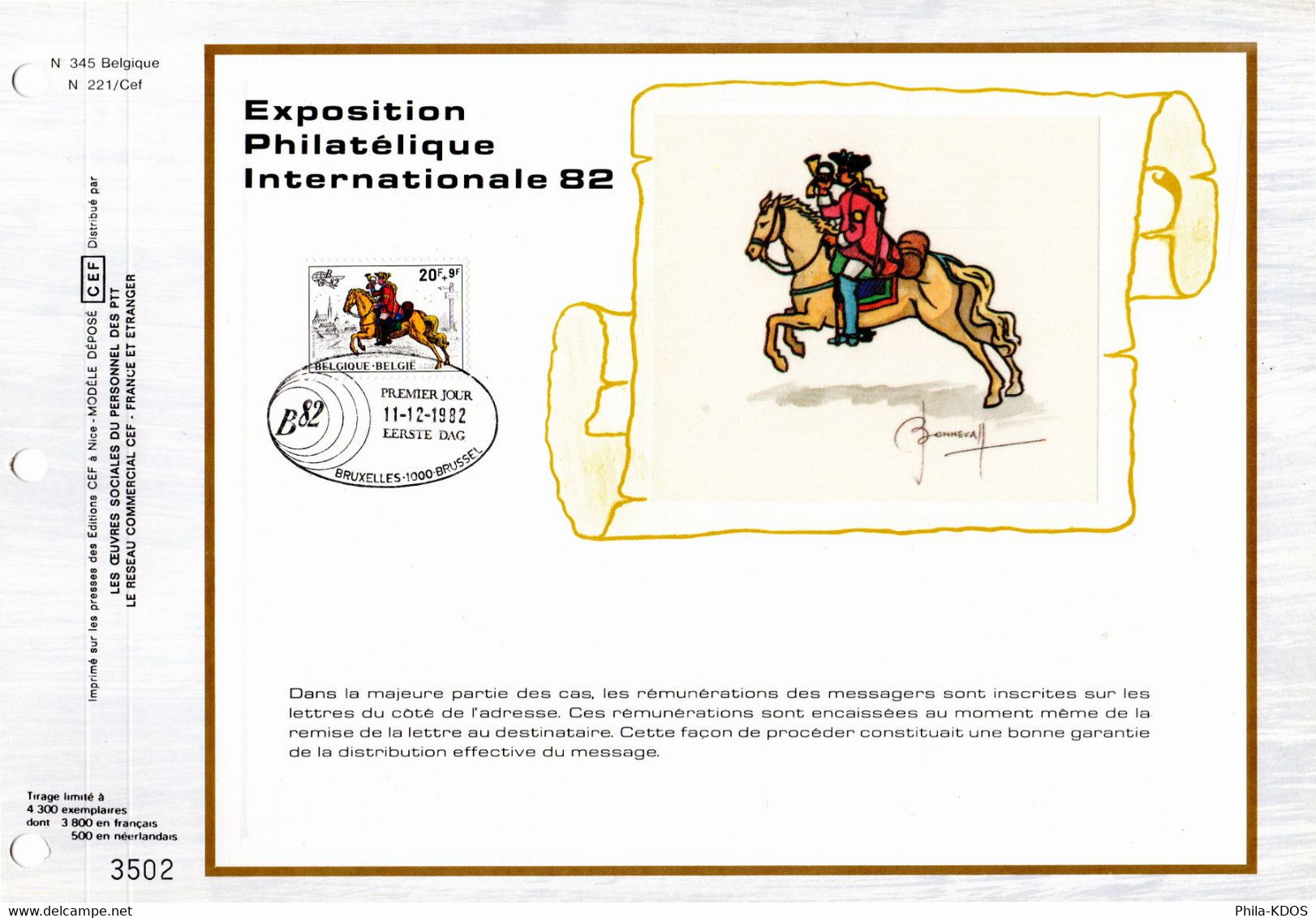 3800 Ex. " BELGICA'82 " Sur Feuillet CEF 1er Jour Sur Soie De Belgique De 1982 N° YT 2075. FDC - Zonder Classificatie